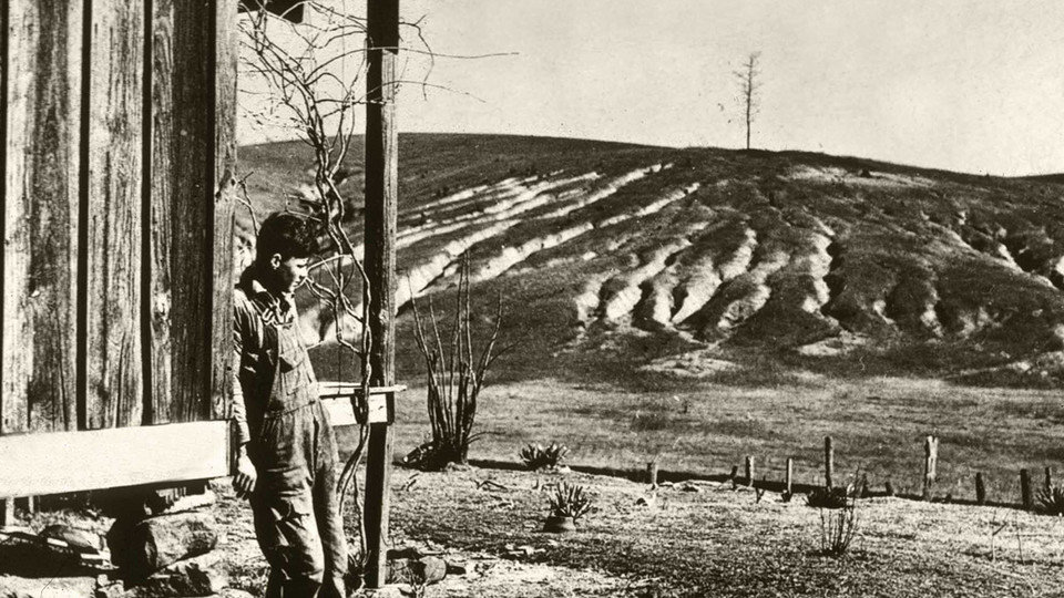 Depression era photo of young man in drought: Credit: U.S. Department of Agriculture
